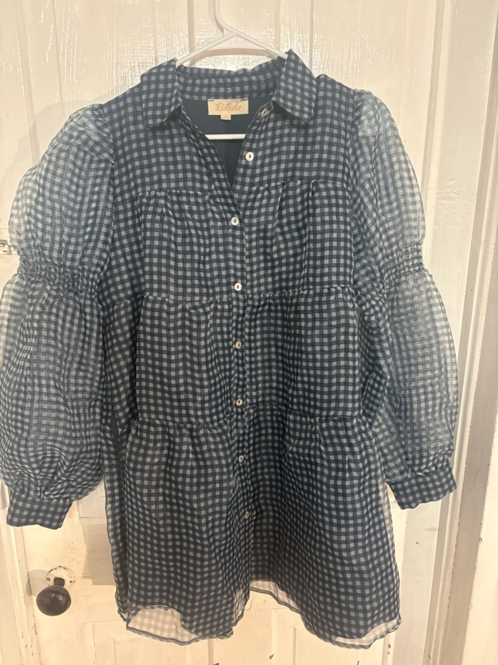 Blue Gingham Button-Up Tunic Dress